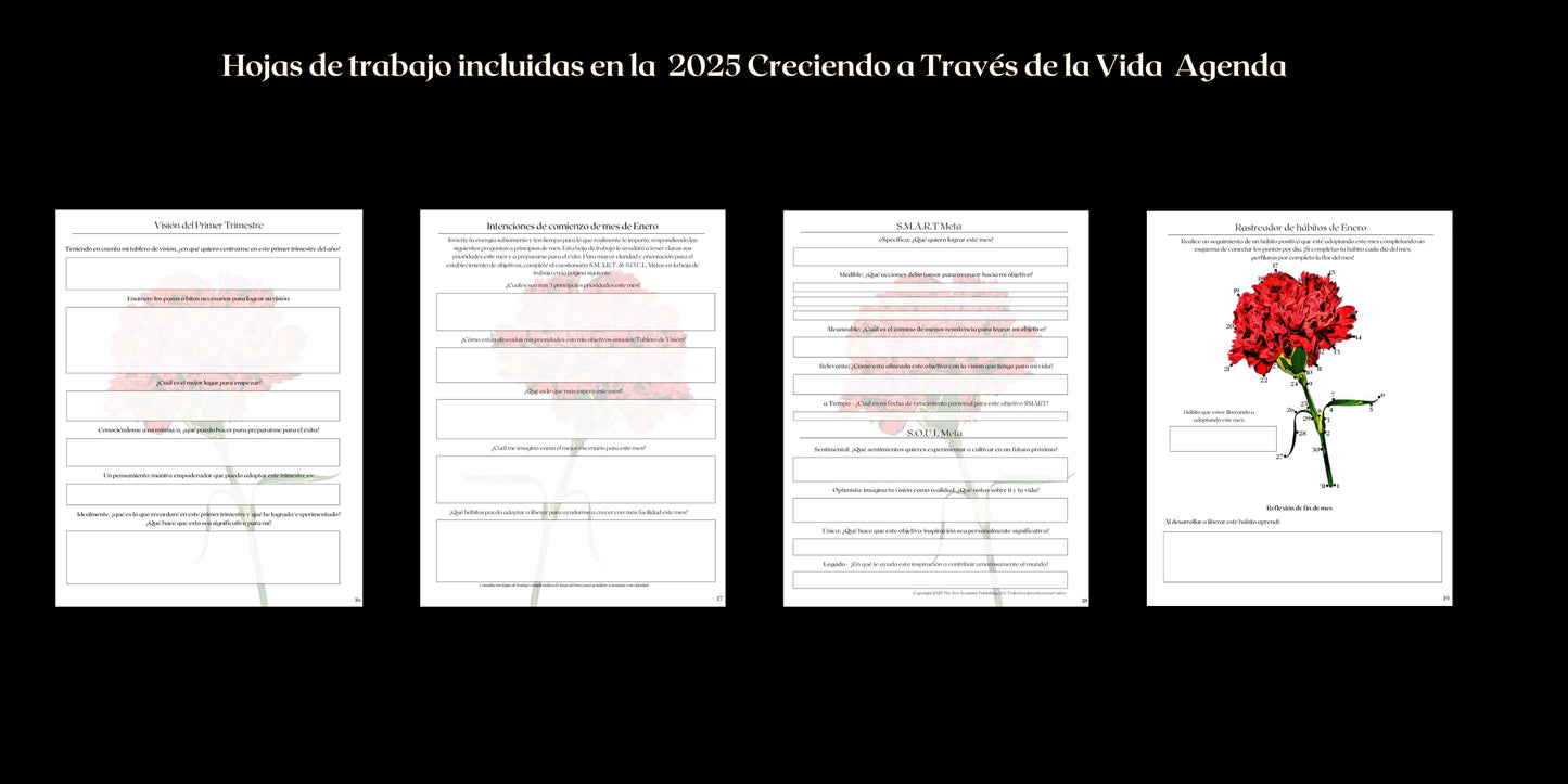 2025 Creciendo a Través de La Vida Agenda - Tapa dura de lino negro | Tu compañero personal para un año de crecimiento